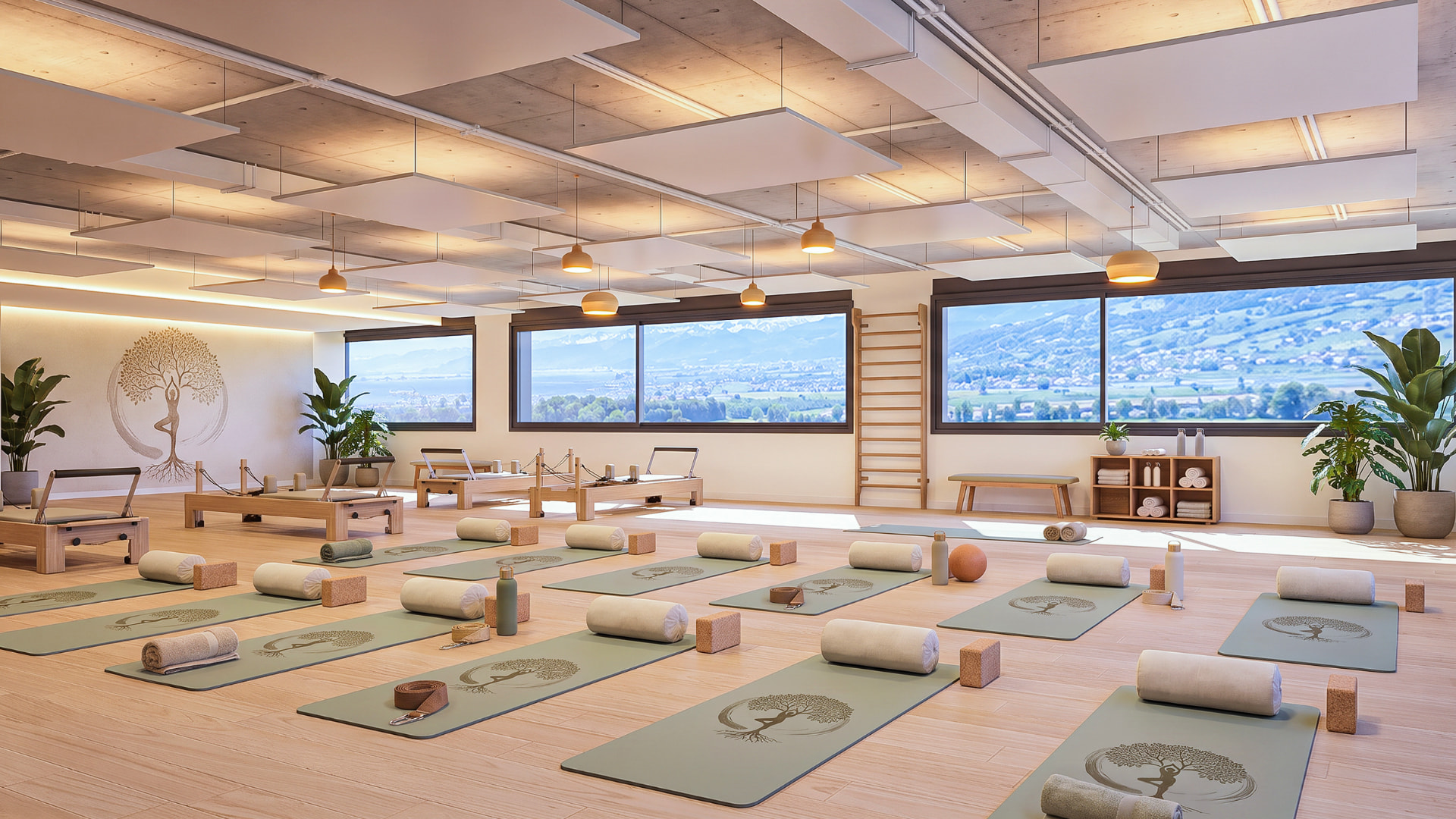 Exemple d'aménagement : studio de yoga et pilates avec vue
