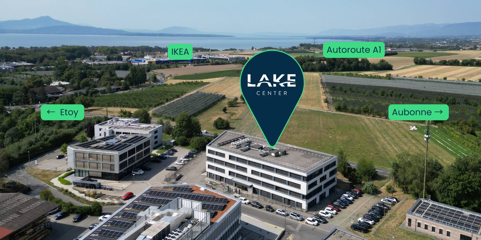 Plan de situation — LAKE CENTRE à Aubonne, entre IKEA, l'autoroute A1, Etoy et Aubonne